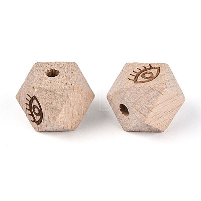 Laser Engraved Beech Wood Faceted Beads WOOD-T033-10A-1
