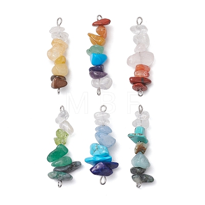 6Pcs Mixed Gemstone Chip Beaded Connector Charms Set PALLOY-JF02770-02-1