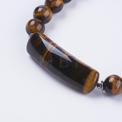 Natural Tiger Eye Stretch Bracelets BJEW-F308-34E-1