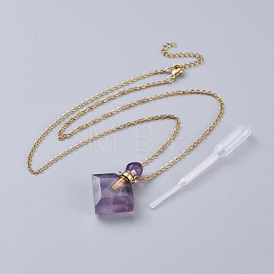 Natural Fluorite Perfume Bottle Pendant Necklaces NJEW-F266-03-1