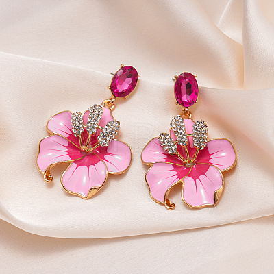 Flower Alloy Rhinestone Dangle Stud Earrings FS-WG119D4-01-1