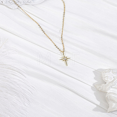 1Pc Star Brass & Iron & Rhinestone Pendant Necklaces NJEW-LP0004-15G-1