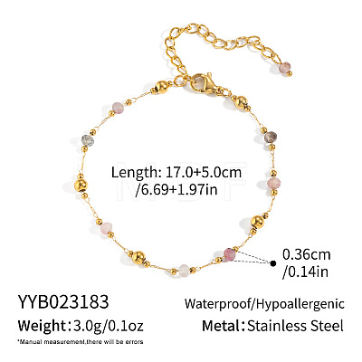304 Stainless Steel & Natural Gemstone Faceted Rondelle Beads Link Chain Bracelets for Women TY8099-3-1