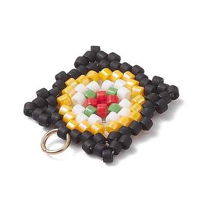 Handmade Glass Seed Beaded  Window Lattice Pattern Shape Pendants PALLOY-MZ00929-04-1