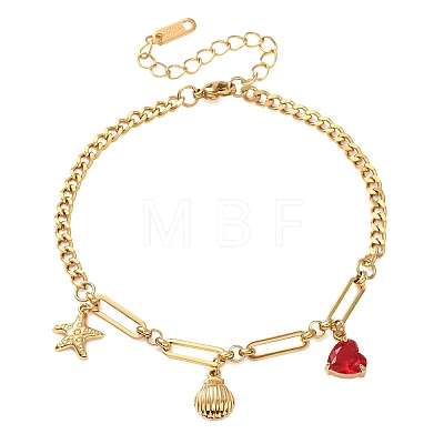 Ocean 304 Stainless Steel Pave Red Cubic Zirconia Charm Anklets for Women SA-CBA3D94-04C-G-1