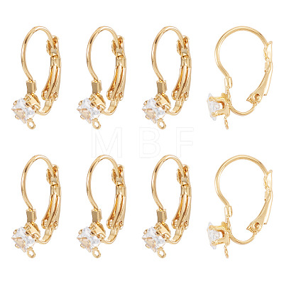 10Pcs Square Brass Micro Pave Clear Cubic Zirconia Leverback Earring Findings KK-TADJ0001-19-1