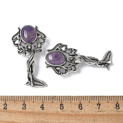 Angel Brass Natural Amethyst Pendants KK-D361-02AS-27-1