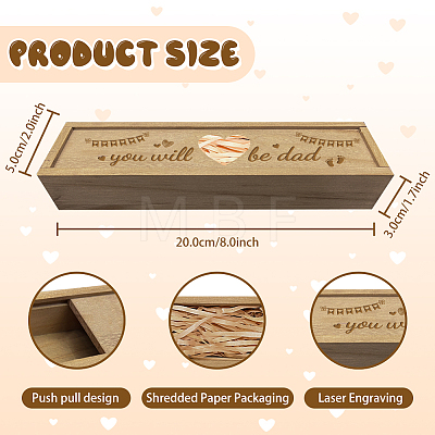 Rectangle Wooden Pregnancy Test Keepsake Box with Slide Cover CON-WH0102-003-1