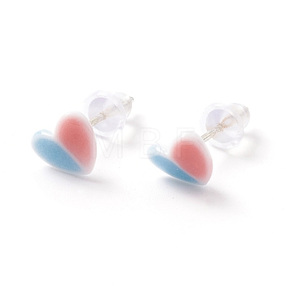 Two Tone Heart Resin Stud Earrings Set for Girl Women EJEW-D278-07S-1