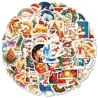 50Pcs Christmas Theme Paper Stickers PW-WGFB5D6-01-1