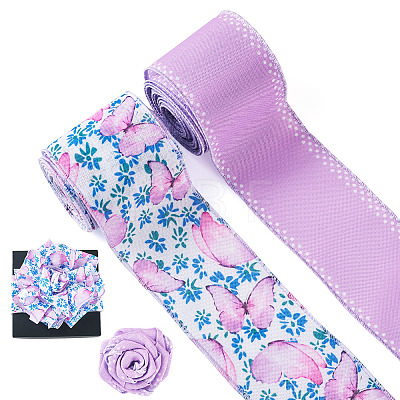 2 Skeins 2 Colors  Summer Theme Polyester Printed Wired Ribbon SRIB-TA0001-24A-1