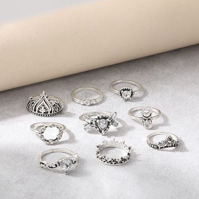 9Pcs Alloy Rhinestone Plain Band Rings PW-WG2EE61-01-1