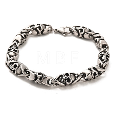 304 Stainless Steel Skull Link Chain Bracelets BJEW-E094-12AS-1