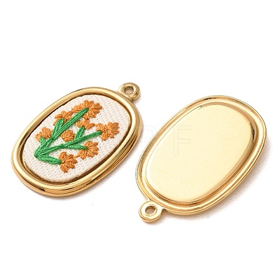 304 Stainless Steel & Cloth Embroidered Pendants FB-CBAFBAF-05G-1