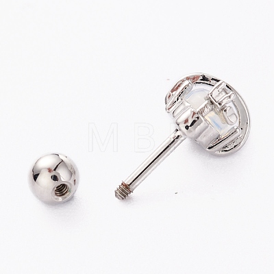 Brass Micro Pave Clear Cubic Zirconia Barbell Cartilage Earrings AJEW-P017-17P-1