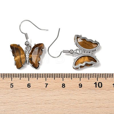 Natural Tiger Eye Brass Dangle Earrings EJEW-M081-01P-03-1