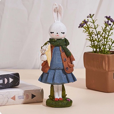 Resin Standing Rabbit Statue Bunny Sculpture Tabletop Rabbit Figurine for Lawn Garden Table Home Decoration ( Blue ) JX084A-1