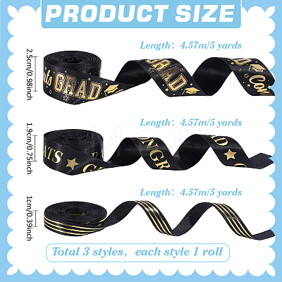 3Rolls 3 Styles Graduation Season Polyester Ribbon OCOR-PH0036-82B-1