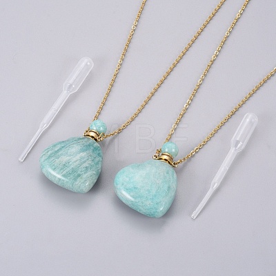 Natural Amazonite Openable Perfume Bottle Pendant Necklaces G-K295-A04-G-1