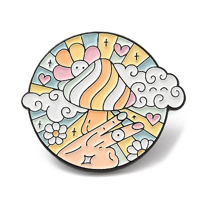 Sun with Mushroom Good Vibe All The Time Enamel Pin JEWB-H010-02EB-03-1