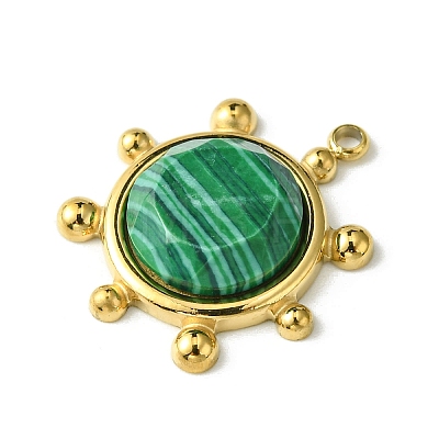 Ion Plating(IP) 304 Stainless Steel Pave Faceted Synthetic Malachite Pendants FIND-Z028-39C-1