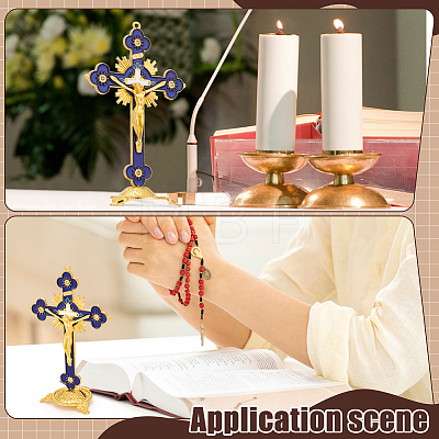 Religion Alloy Enamel Crucifix Cross Statue Display Decorations DJEW-WH0043-105E-1