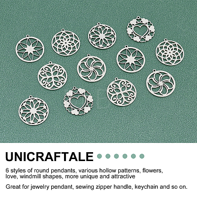Unicraftale 24Pcs 6 Style 201 Stainless Steel Pendants STAS-UN0029-88-1