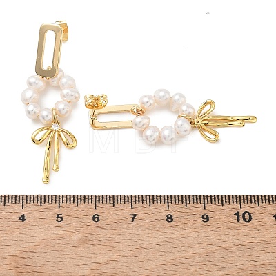 Bowknot Brass Rhinestone Dangle Stud Earrings EJEW-JE07065-1