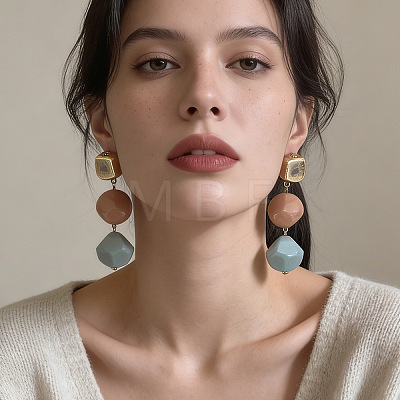Alloy Resin Stud Dangle Earrings for Women WG480A2-01-1
