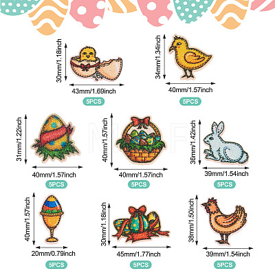 40Pcs 8 Styles Easter Polyester Cloth Sew On Ornament Accessories PATC-TA0001-62-1