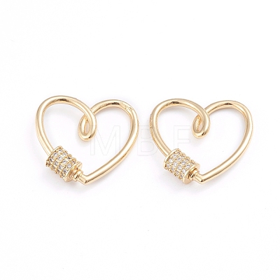Brass Micro Pave Clear Cubic Zirconia Screw Carabiner Lock Charms X-ZIRC-I041-01G-1
