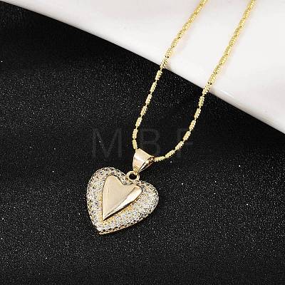 Brass Micro Pave Clear Cubic Zirconia Heart Pendant Necklaces NJEW-Q040-02G-1