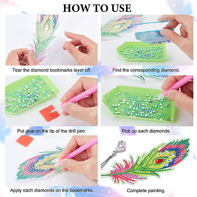 DIY Feather Bookmark with Pendant Diamond Painting Kits DIY-WH0366-56-1