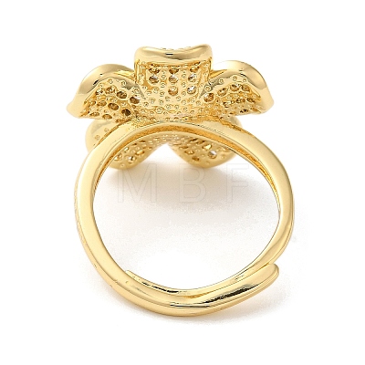 Rack Plating Flower Brass Micro Pave Clear Cubic Zirconia Adjustable Rings RJEW-S413-01G-1