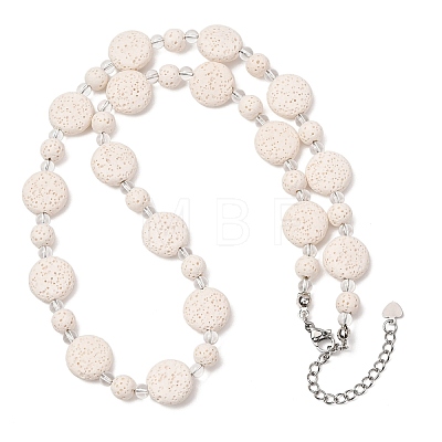 Natural Lava Rock Coin Beaded Necklaces GG-CBA922D-06B-1