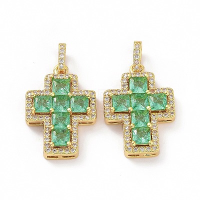 Brass Micro Pave Clear Cubic Zirconia Pendants ZIRC-F135-24G-03B-1