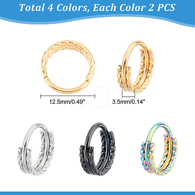 DICOSMETIC 8Pcs 4 Colors Twisted Ring Hoop Earrings for Girl Women STAS-DC0008-52-1