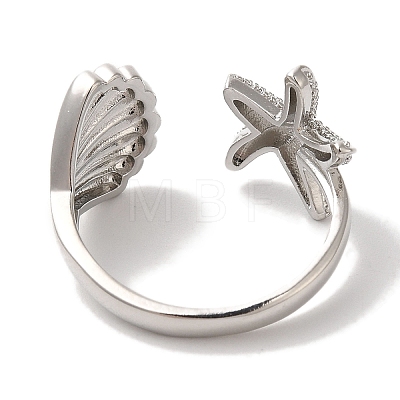 Starfish & Shell Shape Rack Plating Brass Open Cuff Finger Rings for Women RJEW-L123-010P-1