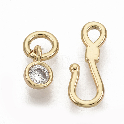 Brass Micro Pave Clear Cubic Zirconia Hook and S-Hook Clasps KK-T051-26G-NF-1