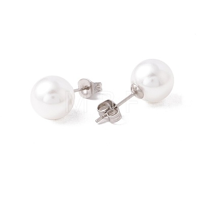6 Pair Shell Pearl Round Ball Stud Earrings EJEW-A067-18A-P-1