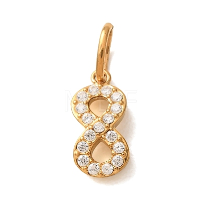 304 Stainless Steel Micro Pave Clear Cubic Zirconia Charms CU-CBA703A-08G-1