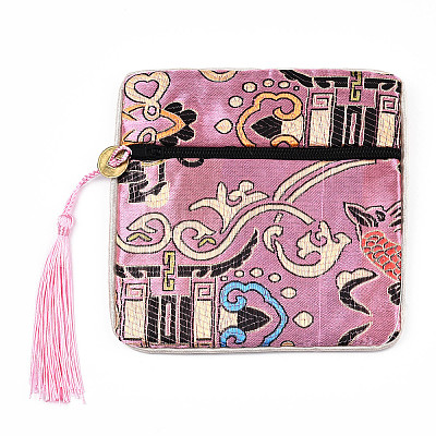 Chinese Brocade Tassel Zipper Jewelry Bag Gift Pouch ABAG-F005-11-1
