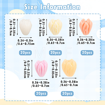 100Pcs 5 Colors Dyed Synthetic Coral Carved Beads CORA-SZ0001-02-1