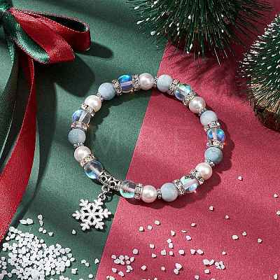 8mm Round Synthetic Moonstone & Shell Pearl Beaded Stretch Bracelets BJEW-TA00512-1