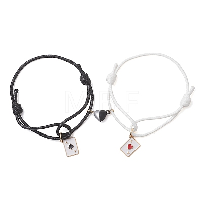2Pcs Alloy Enamel Ace of Spades Card Charm Bracelets BJEW-JB13424-1