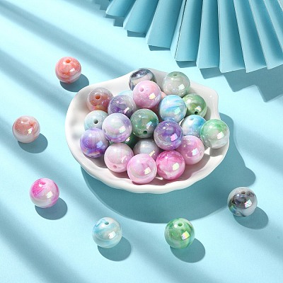 30Pcs Gradient Color Opaque Resin Beads RESI-CJ0003-09-1