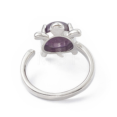 Natural Amethyst Turtle Open Cuff Ring RJEW-P082-01P-01-1
