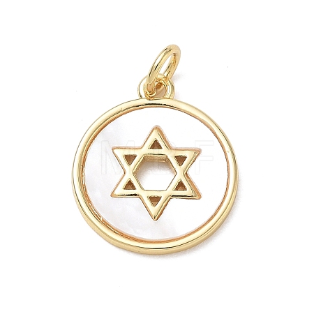 Brass & Natural White Shell Pendants KK-CBA56EF-16G-02-1