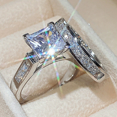 2Pcs 2 Styles Brass Micro Pave Clear Cubic Zirconia Finger Rings for Women WGF1148-01-1