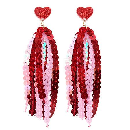Heart Acrylic & Plastic Glitter Tassel Stud Earrings FS-WGEB983-10-1